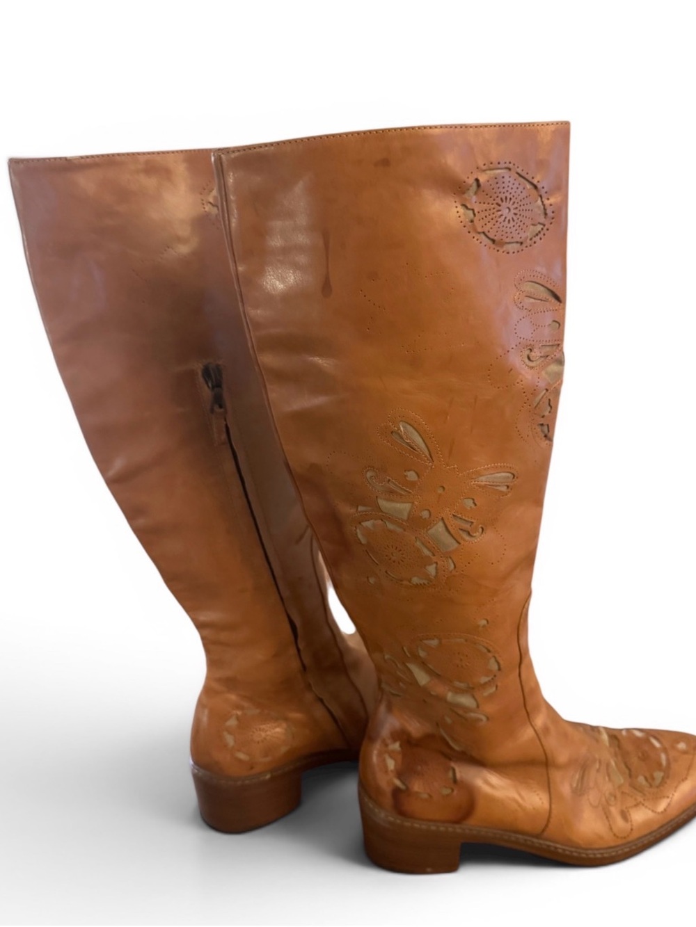 Dries Van Noten Tall Cognac Leather Heeled Boots - Picture 6 of 7
